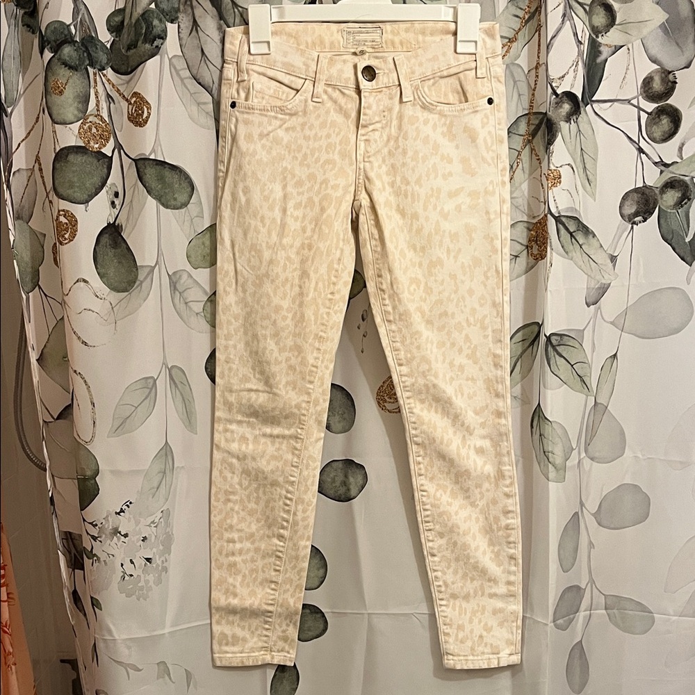 Current/Elliott Light Cream Leopard Skinny Jeans